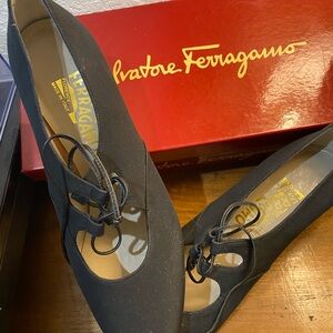Salvatore Ferragamo Black Flats with Lace Detail